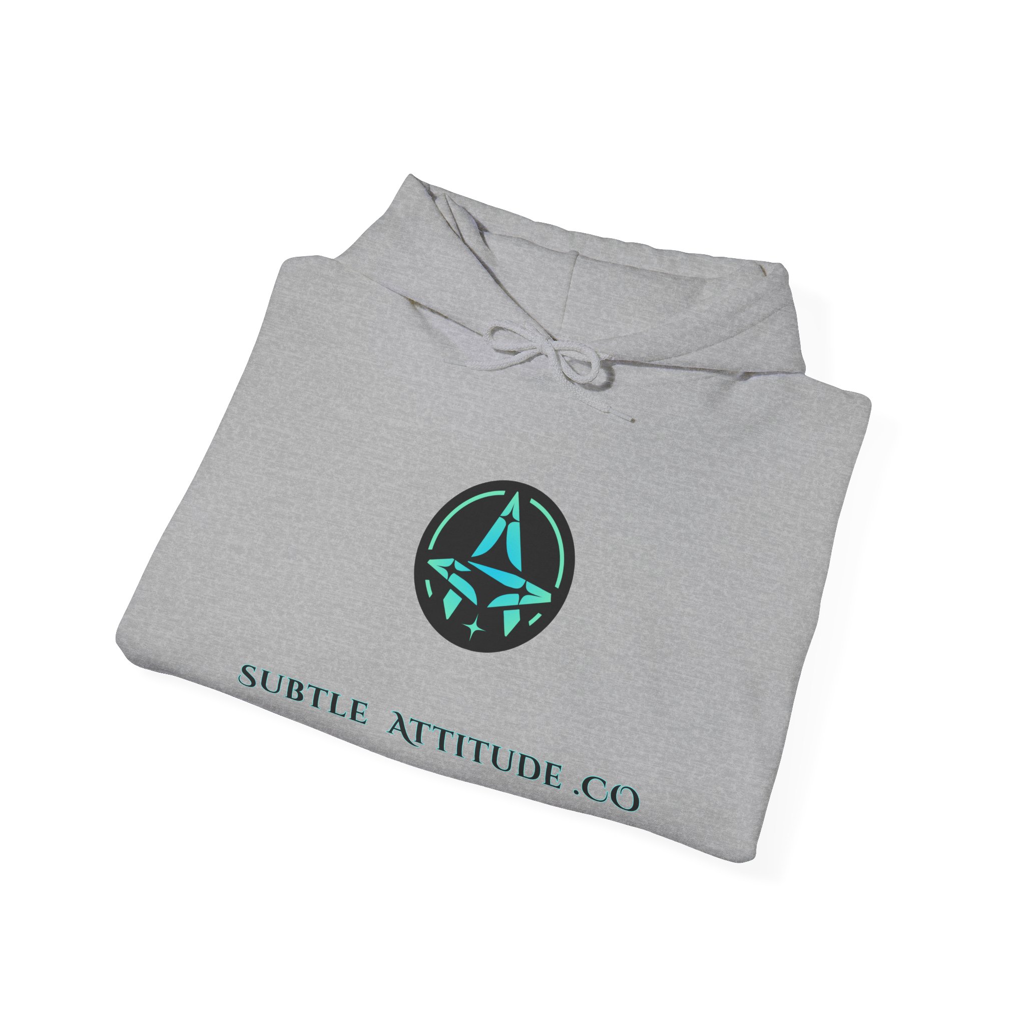 Subtle Attitude Co Logo Hoodie — Minimalist Teal Emblem Pullover - Image 4